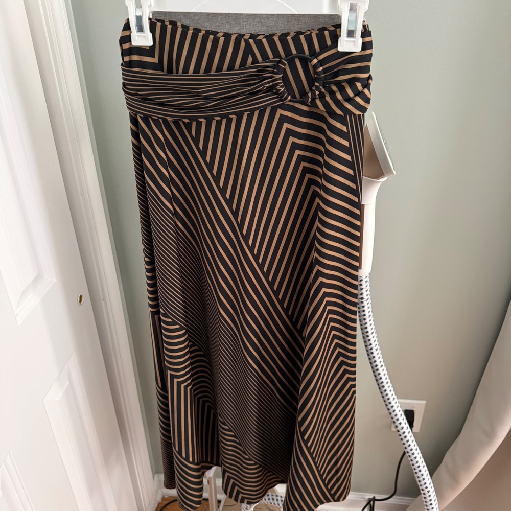 Robert Louis Skirt 1X Black Brown Geometric Stripe Y2K O Ring Maxi Plus Size